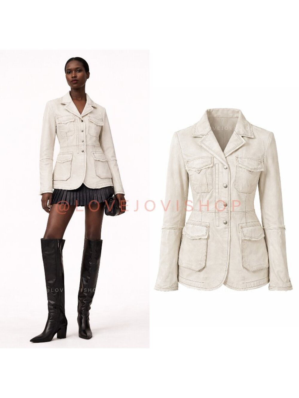 Avant Garde | Jackett Quiet Luxury Brand Distressed Leather Utility Jacket | M